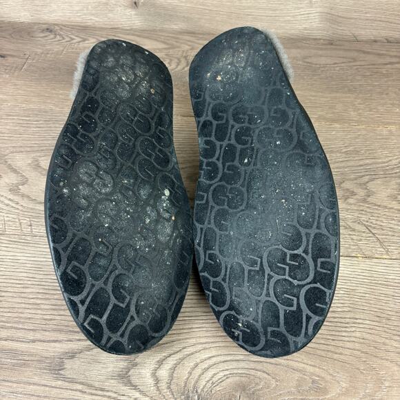 UGG Scuff Shearling Lined Slippers Men's Black Suede Leather - No Size Tag - Picture 9 of 12